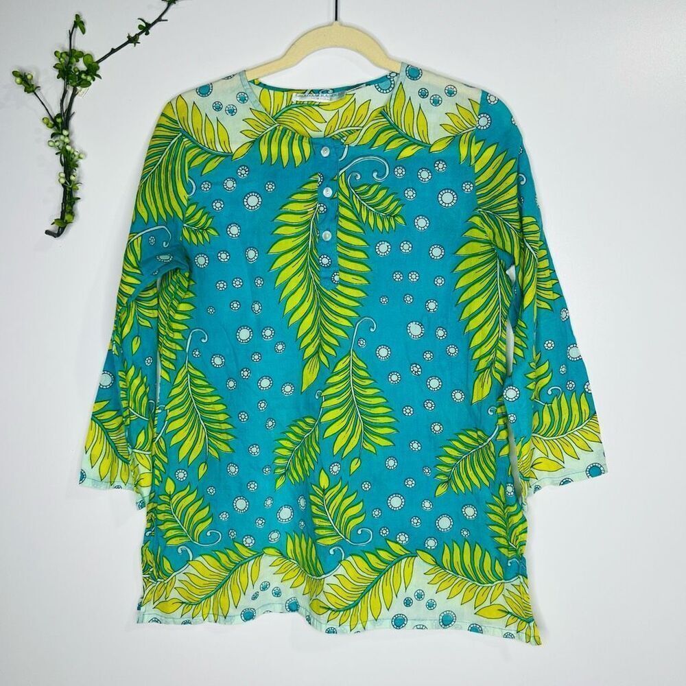 Graham Kandiah 100% Cotton Teal Green Blue Tunic Top